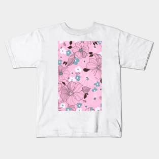 Beautiful drawing flowers leaves Purple Pink Watercolor Seamless Abstract pattern Floral Kids T-Shirt